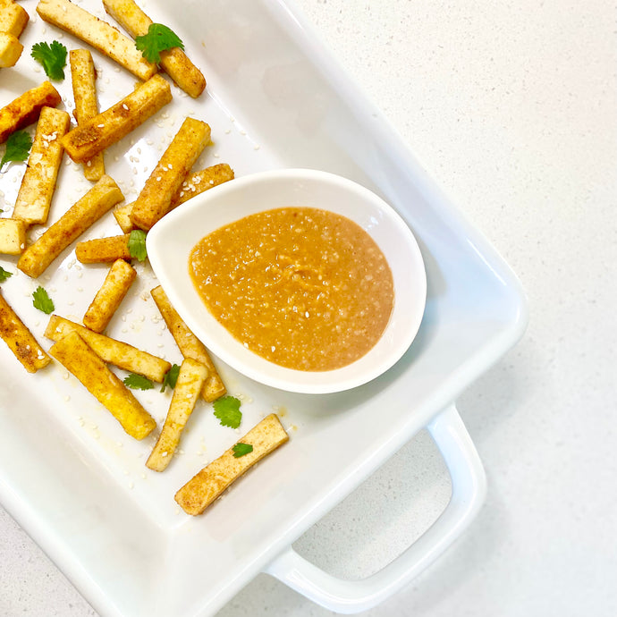 Crispy Tofu Fries with Spicy Peanut Sauce