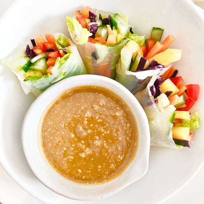 Rainbow Rice Rolls with Natural Peanut Butter Dipping Sauce