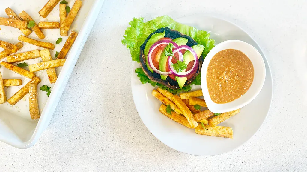 Crispy Tofu Fries with Spicy Peanut Sauce