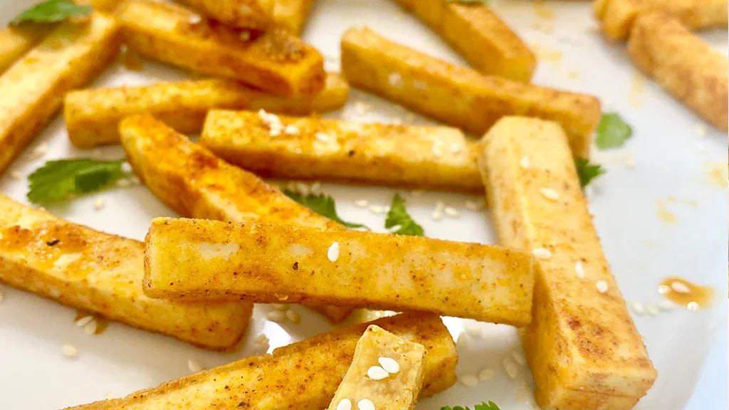 Crispy Tofu Fries with Spicy Peanut Sauce